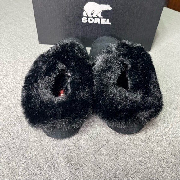 Sorel Go Coffee Run Slippers Black Suede Leather Fur Slip On Shoes NWT - Picture 13 of 16
